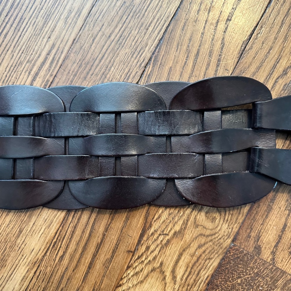 Antoniazzi Firenze Italy Brown Woven Leather Wide Waist Belt Scalloped XL Boho - Picture 6 of 9
